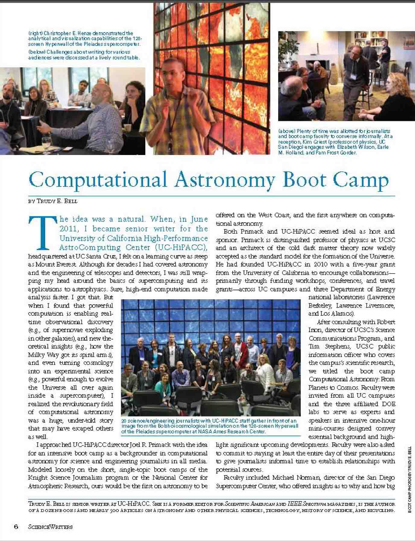 "A Computational Astronomy Boot Camp" article in ScienceWriters for NASW Winter 2013