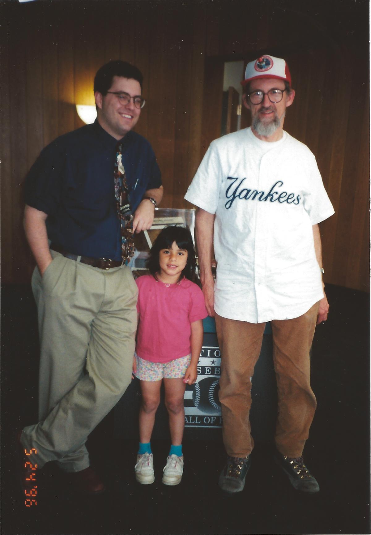 The only father Roxana ever knew: Craig on his 50th birthday (1996) with 5-yr-old Roxana and a historian at National Baseball Hall of Fame, Cooperstown, NY - by then he had lost a lot of weight (he ate well and did exercise during marriage)